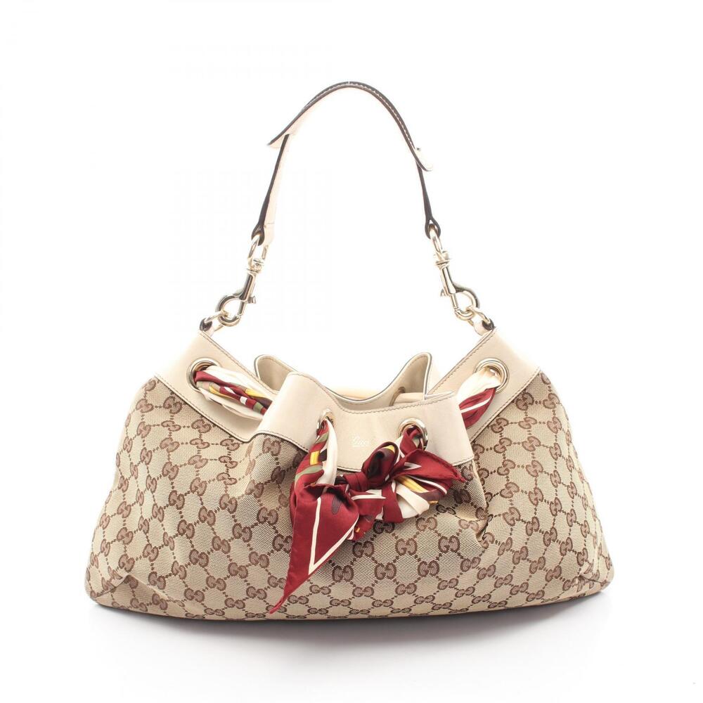 Gucci GG Canvas Shoulder Bag Leather Beige White